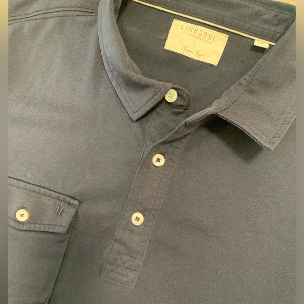 LINKSOUL Mens Size S Blue Luxury Cotton Polo With Pocket Short Sleeve‎